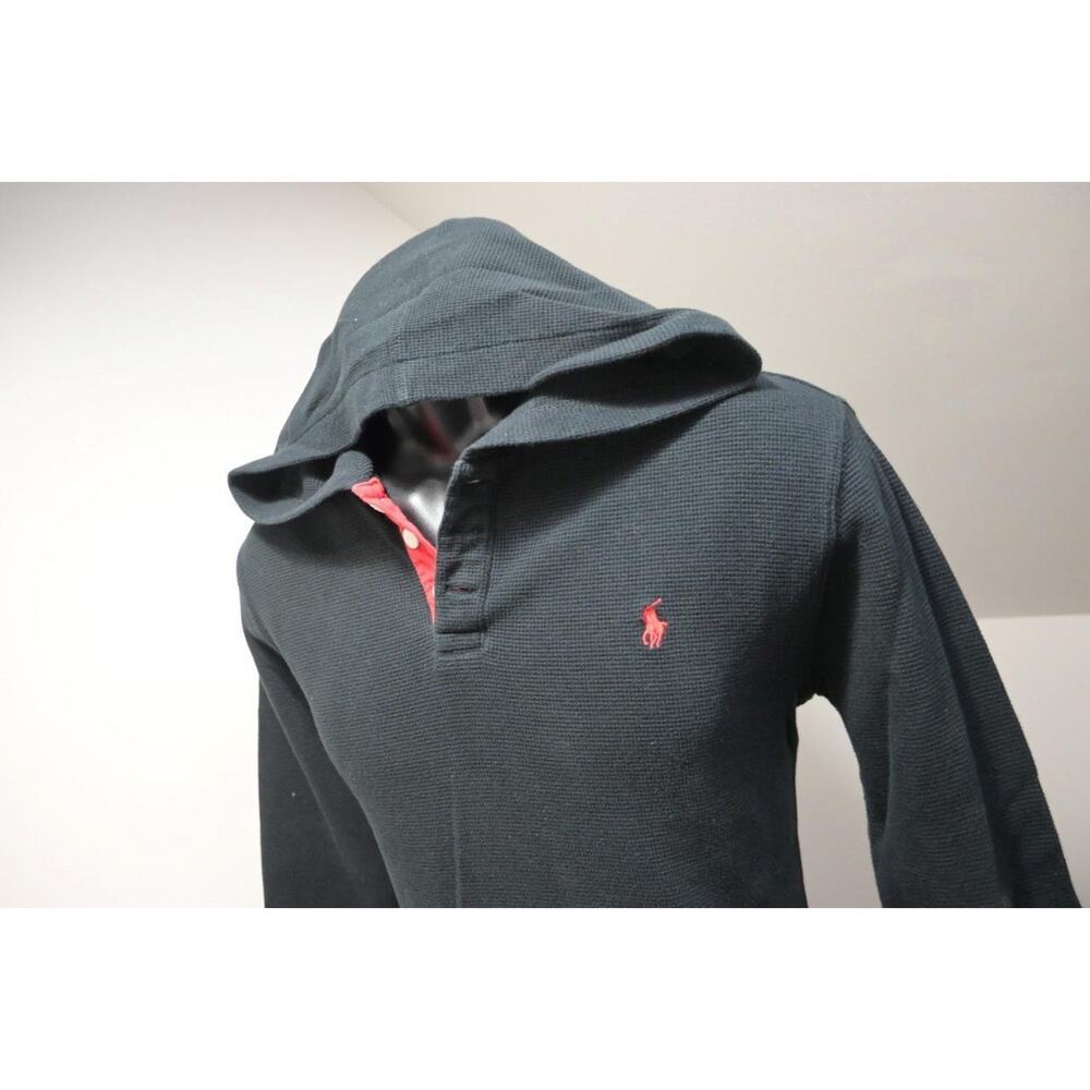 Polo Ralph Lauren Thermal Henley Hoodie Loose Black Pullover Sweater Boys Sz XL